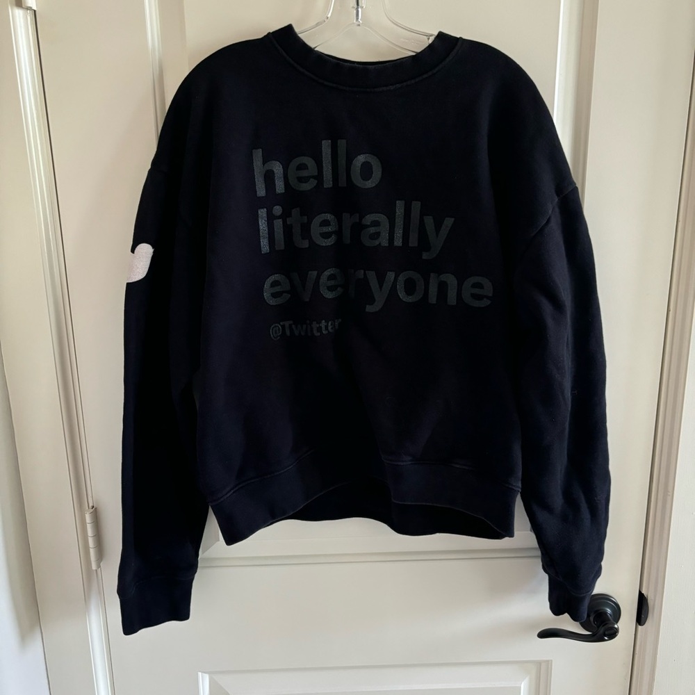 Twitter Black “hello literally everyone” Sweatshirt Size L EUC